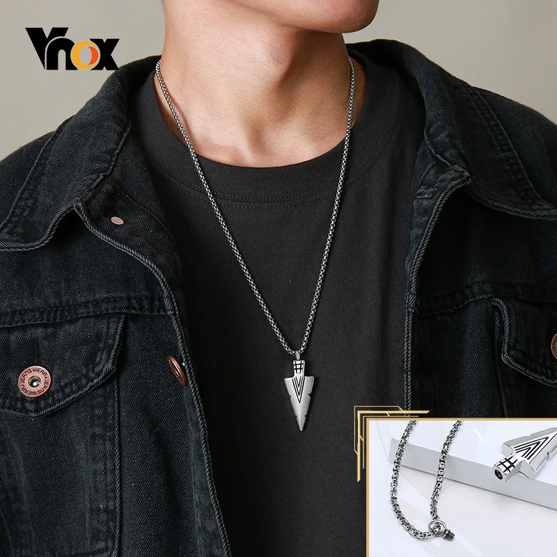 Vnox Men's Arrowhead Kunai Primal Urn Necklaces, Rock Punk Spearhead Pendant Jewellery, Stainless Steel Anniversary