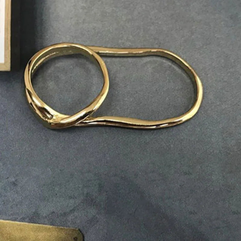 Exaggerate Simple Design Cross Continuous Two-Finger Connected Ring Women Personality High-quality Silver Color Jewelry