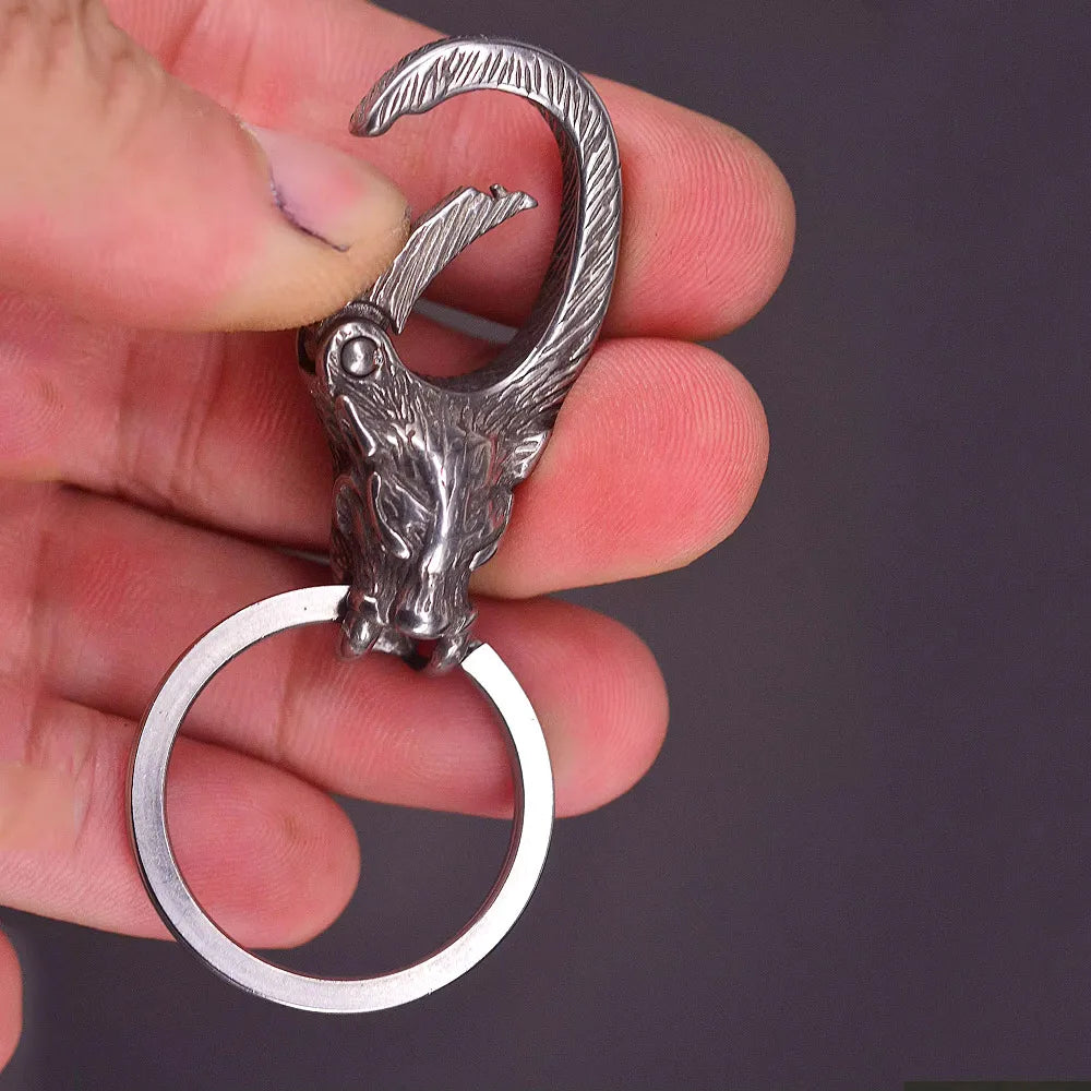 Punk Sabertooth Tiger Carabiner Stainless Steel Keychain 3D Animal Smilodon Waist Belt Clip Unisex Fashion Jewerly Accessories