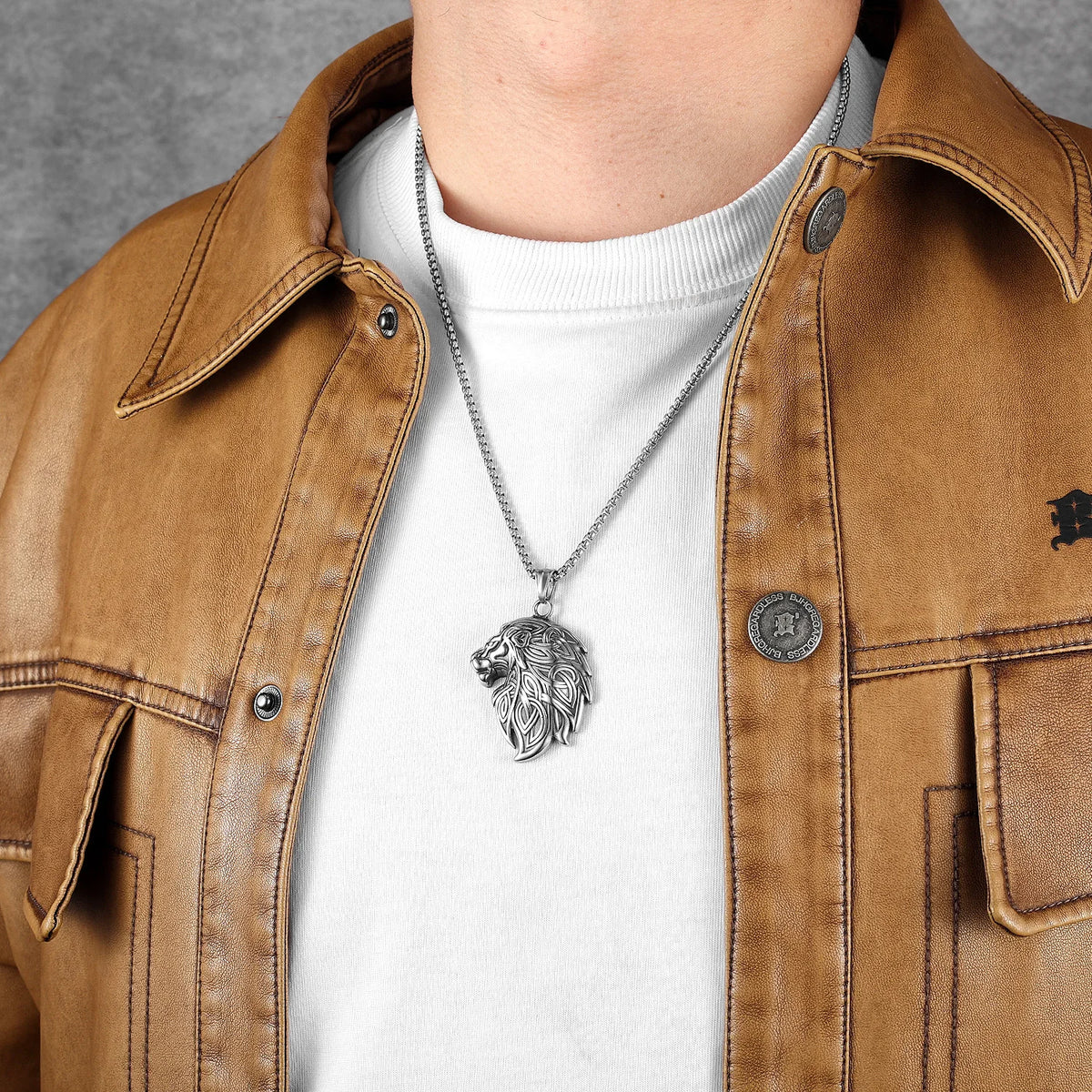 Celtic Knot Pendant Viking Stainless Steel Lion Head Necklace Animal for Men Vintage King Male Daily Wear Punk Jewelry
