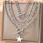 DOTIFI Stainless Steel Fashion Hip Hop Personalized Trend Kpop Exquisite Design Men's Multi-Layer Star OT Clasp Necklace Set