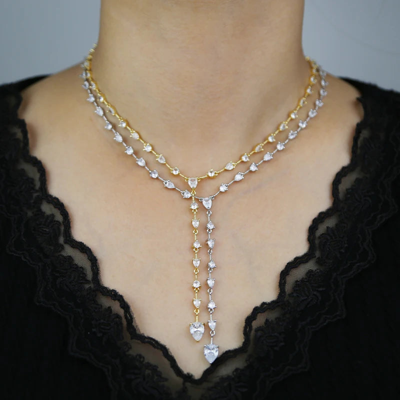 2025 Luxury Round Water Drop Stone Pendant Tennis Chain Jewelry 5A Cubic Zirconia Bling Long Y Lariat Sexy Women Choker