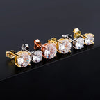 Iced Out Round Zircon Stud Earrings Stainless Steel