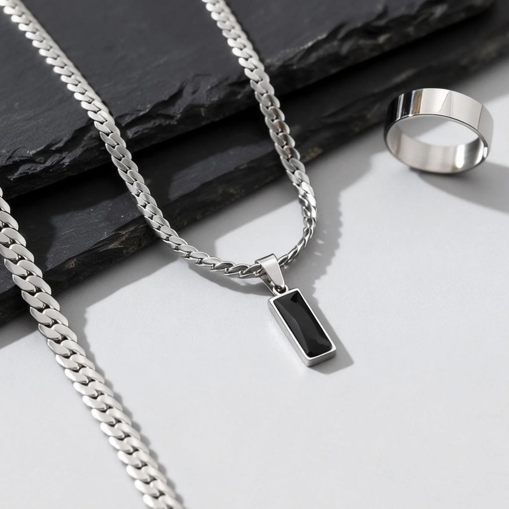 Cuban Stone Chain Jewelry Set — Stainless Steel