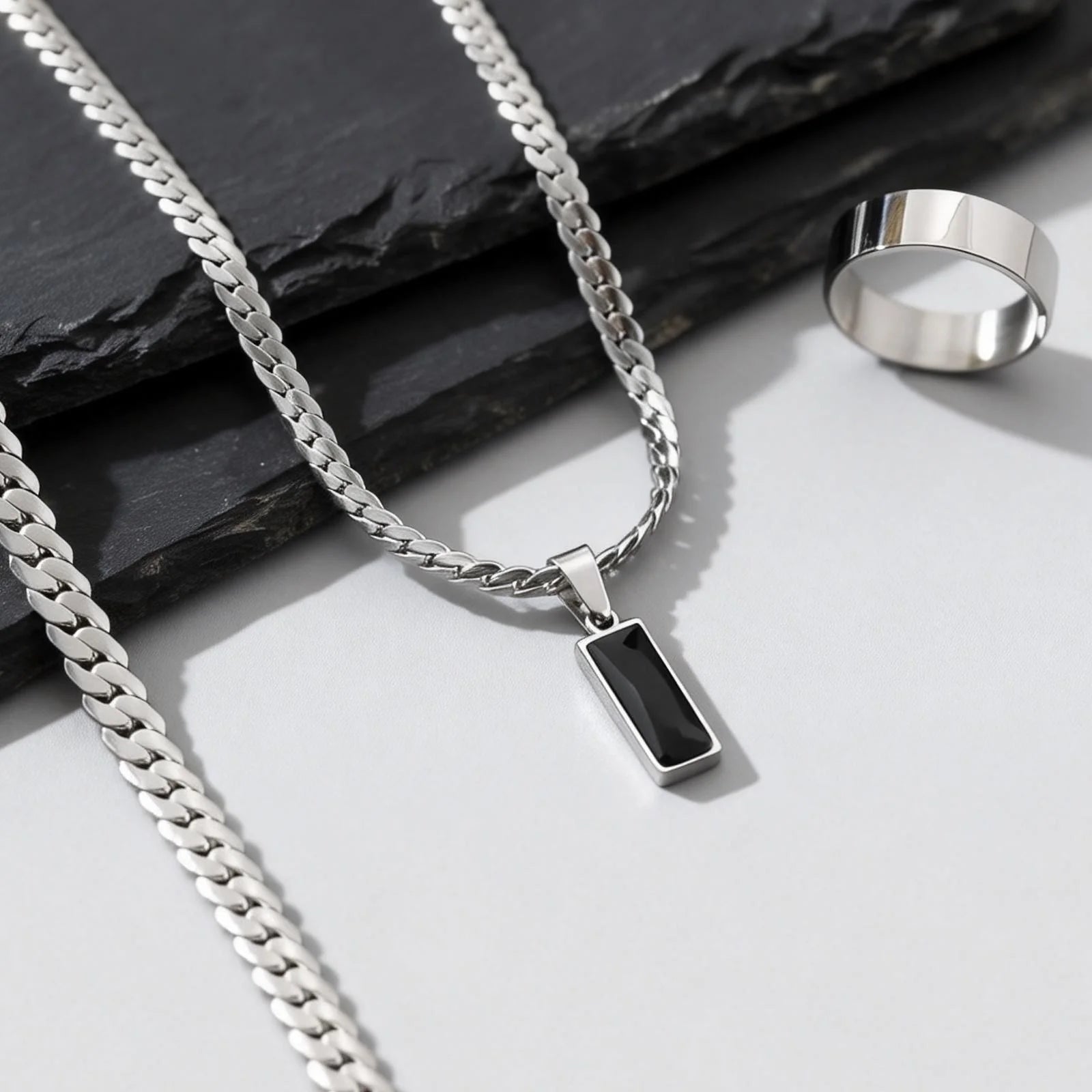 Cuban Stone Chain Jewelry Set — Stainless Steel