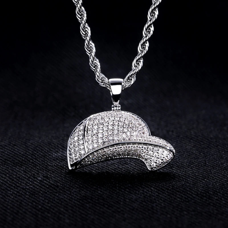 Iced Out Baseball Cap Pendant Necklace — Gold-Tone