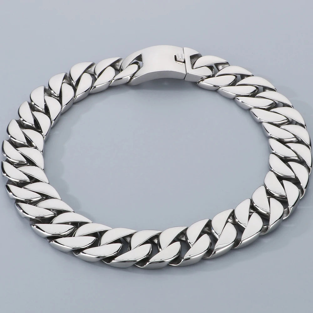 Men's Necklaces Heavy Polished Brushed Stainless Steel 31MM Width Curb Cuban Link Chain HipHop On Neck Chains Bracelet