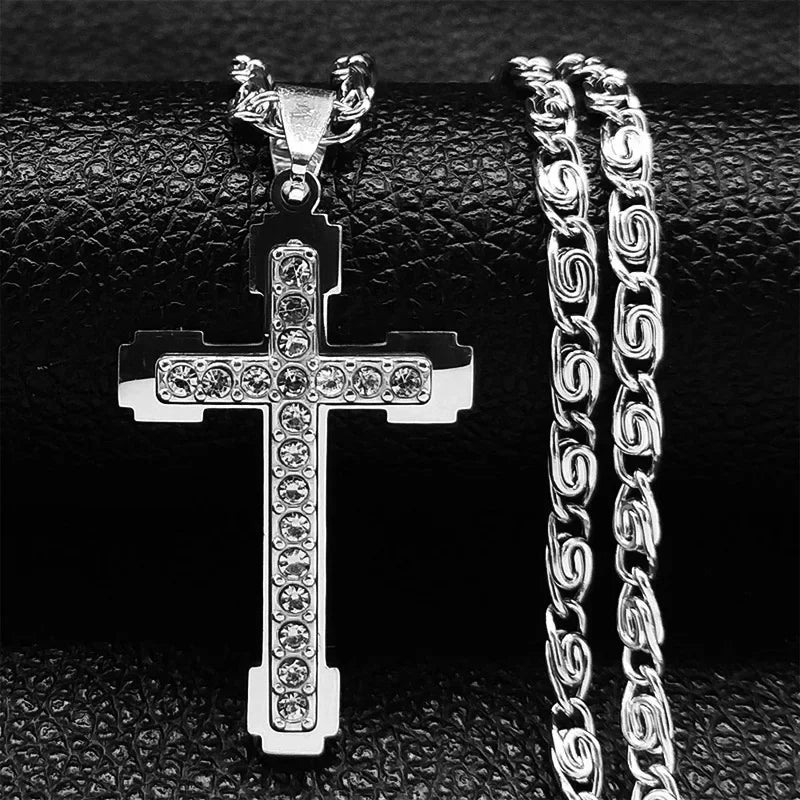 Iced Cross Stainless Steel Pendant Necklace
