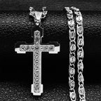 Iced Cross Stainless Steel Pendant Necklace