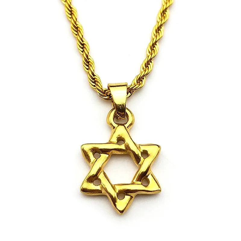 Star of David Pendant Necklace For Women Men Stainless Steel Gold Color Judaism Hexagram David Star Six-pointed Jewish