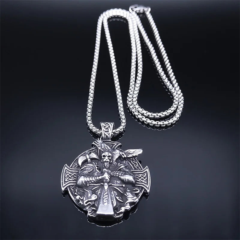 Cross Odin Steel Pendant Nordic Mythology Viking