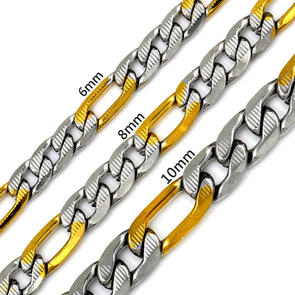 LUXUSTEEL Cuban Chain Necklace for Men Women Golden Plated Mixed Silver Stainless Steel Pattern Curb Link Chain Male Collar