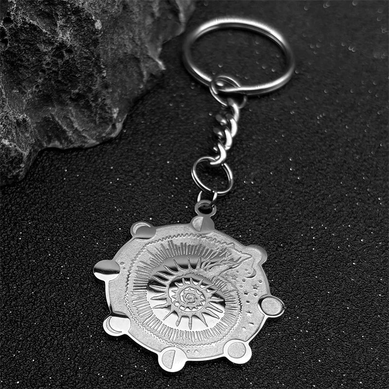 Star Key Silver Pendant Witch Snail Moon Phase