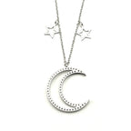 Star Silver Pendant Zircon Sterling Crescent Moon