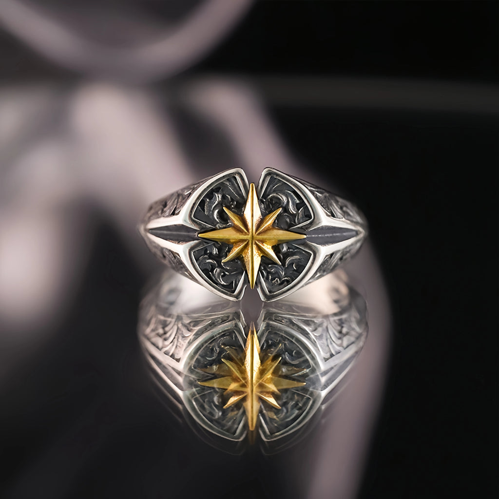 Retro Polaris North Star Adjustable Open Ring For Men Punk Gothic Edgy Brass Jewelry Unisex Accessories Good Fortune