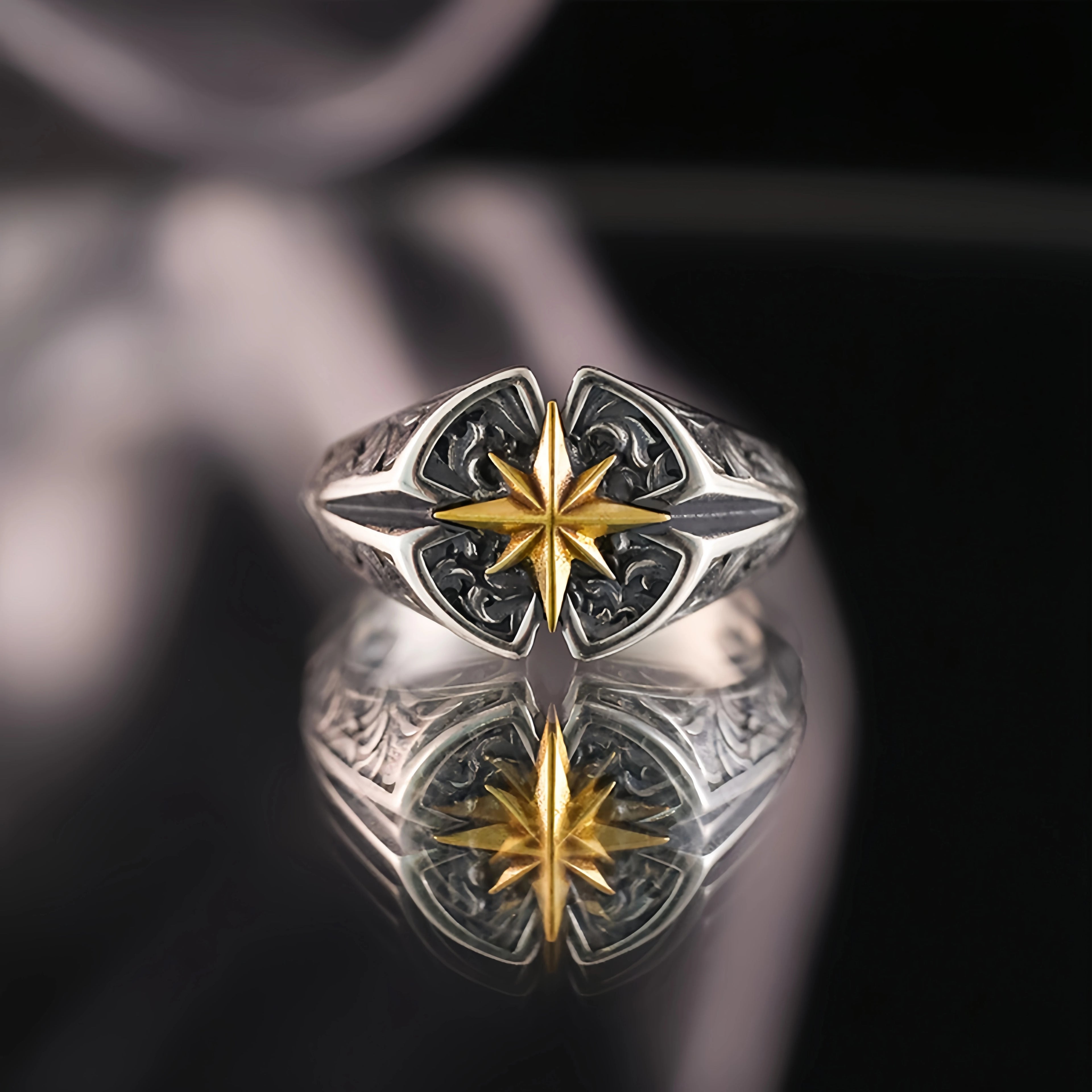 Retro Polaris North Star Adjustable Open Ring For Men Punk Gothic Edgy Brass Jewelry Unisex Accessories Good Fortune