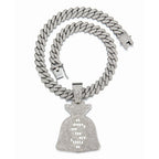 Men Women Hip Hop Dollar Sign Money Bag Pendant Necklace With 14mm Cuban ChainUSD Money Bag Necklaces Trendy Charm Jewelry Gift