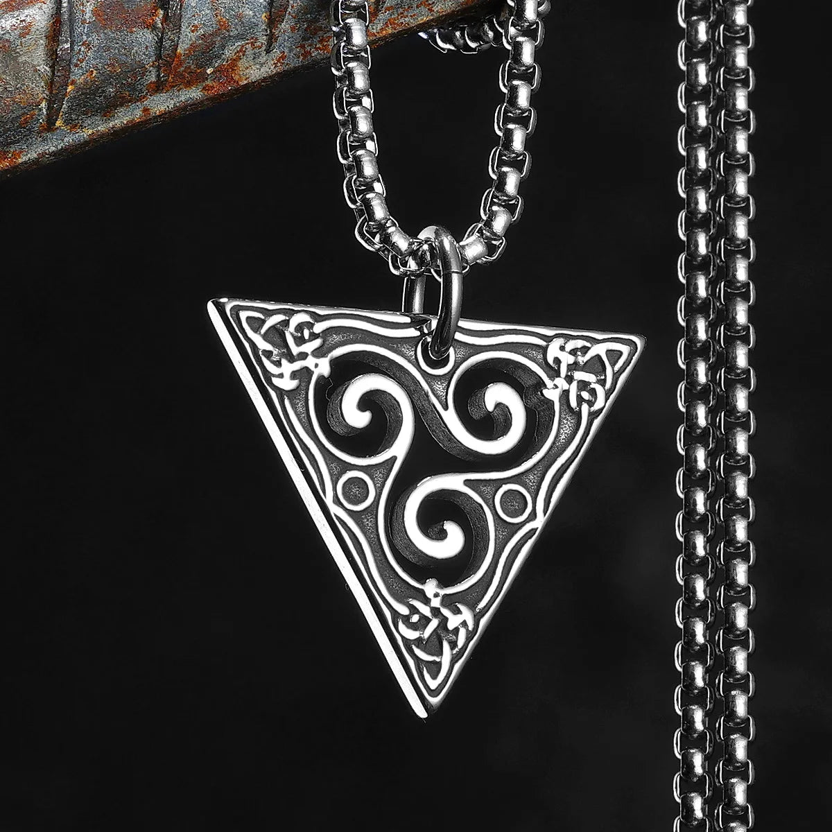 Celtic Knot Triangle Pendant Necklace — Stainless Steel Box Chain