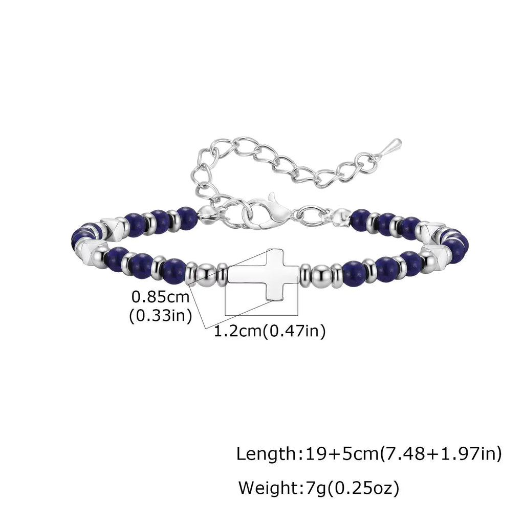Vnox Men's Cross Natural Stone Beads Bracelets, 19-24cm Adjustable Length Lobster Clasp Trendy Chain Wristband Jewelry for Him
