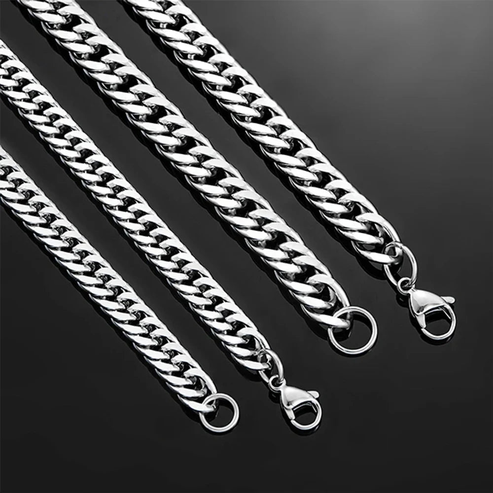 HIYEE 3mm/4mm/5mm/6mm/7mm/8mm Stainless Steel Cuban Link Chains Classic for Men Boy Curb Chunky Necklace Jewelry 14 to 28 Inches