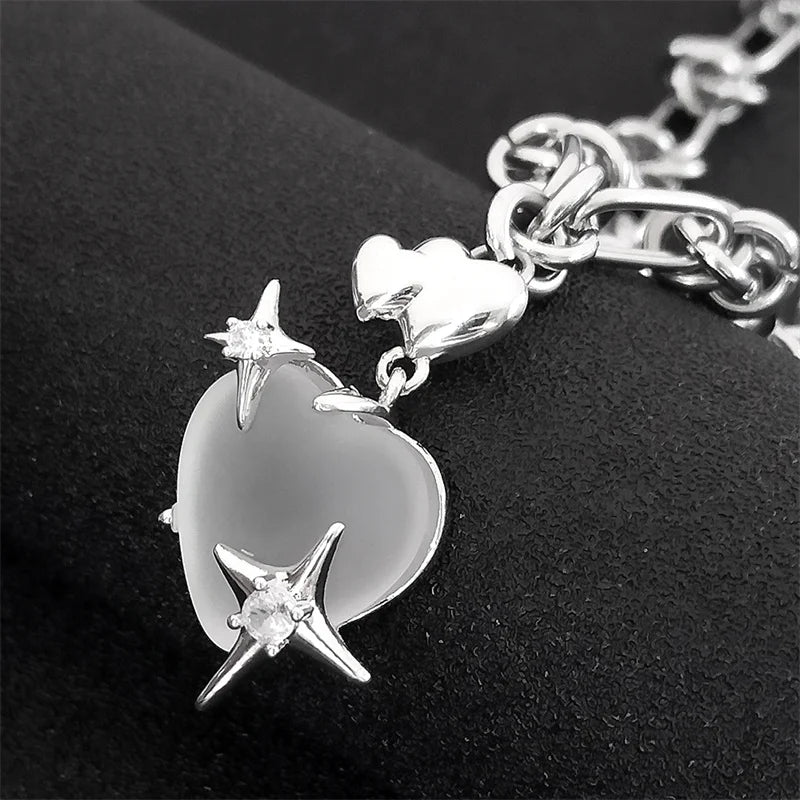 Iced Out Heart Star Pendant Necklace — Stainless Steel