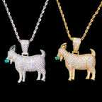Aokaishen Iced Out Goat Grass Necklace Pendant for Men Real Gold Plated 5A Cubic Zirconia Hip Hop Jewelry