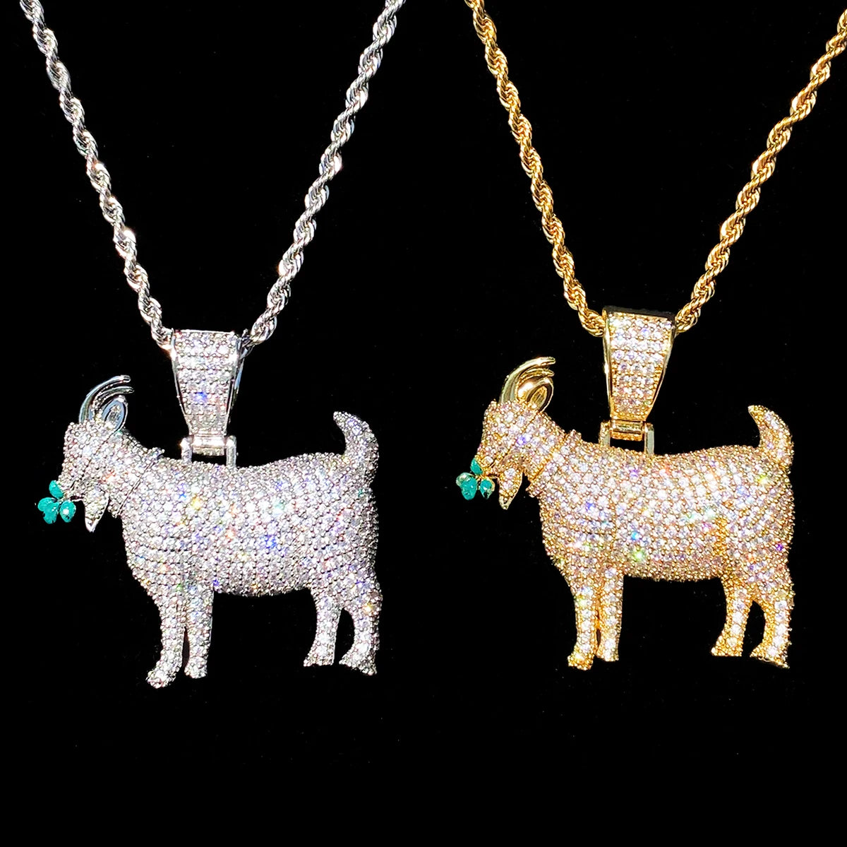 Aokaishen Iced Out Goat Grass Necklace Pendant for Men Real Gold Plated 5A Cubic Zirconia Hip Hop Jewelry