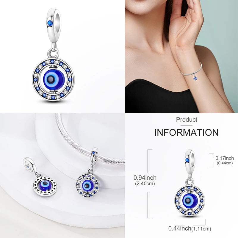 Devil's Eye Cross Charm Pendant — Silver