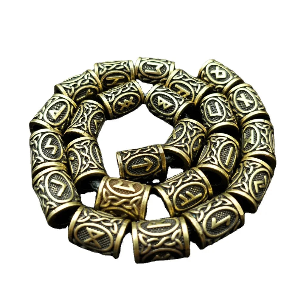 24pcs Metal Tubes Hair Braid Beard Dreadlock Beads Viking Rune Bead Spacer Knife Beads Rings Clips Styling Tools Pendant Braider