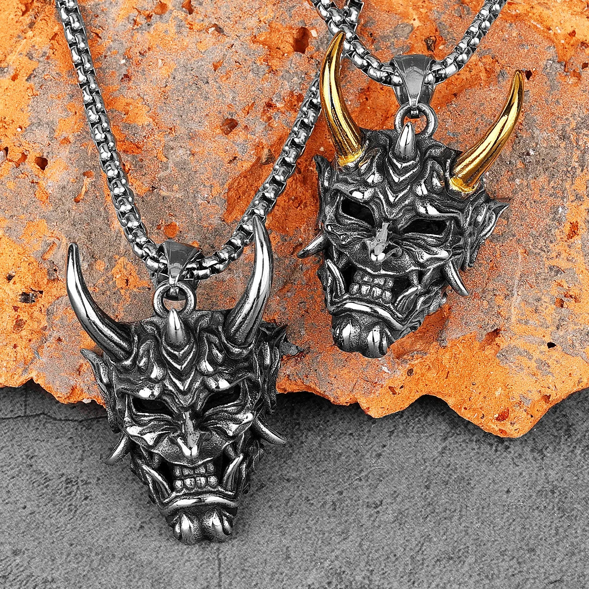 Hannya Mask Pendant Necklace — Stainless Steel