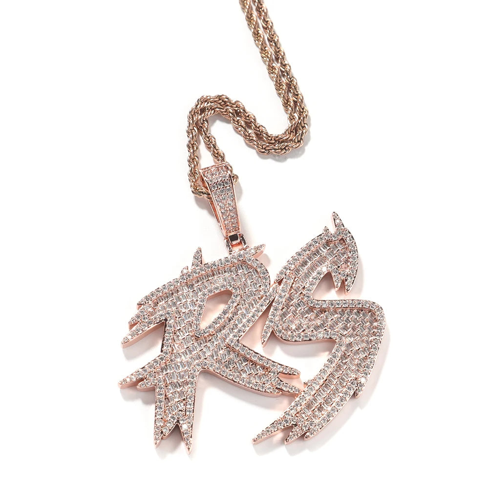 THE BLING KING Custom Thorns Cursive Letters Nameplate Iced Out Cubic Zirconia Number Name Pendant Necklace Hiphop Punk