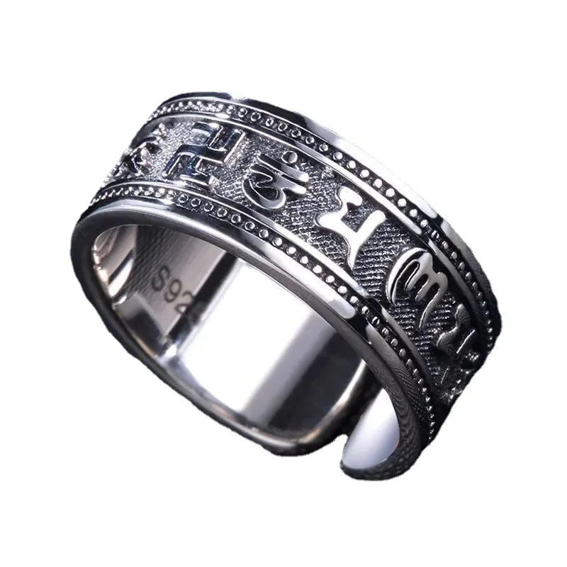 Buyee 925 Sterling Silver Religion Ring Elegant Tai Silver Open Ring Finger for Woman Man Fashion Buddhism Fine Jewelry