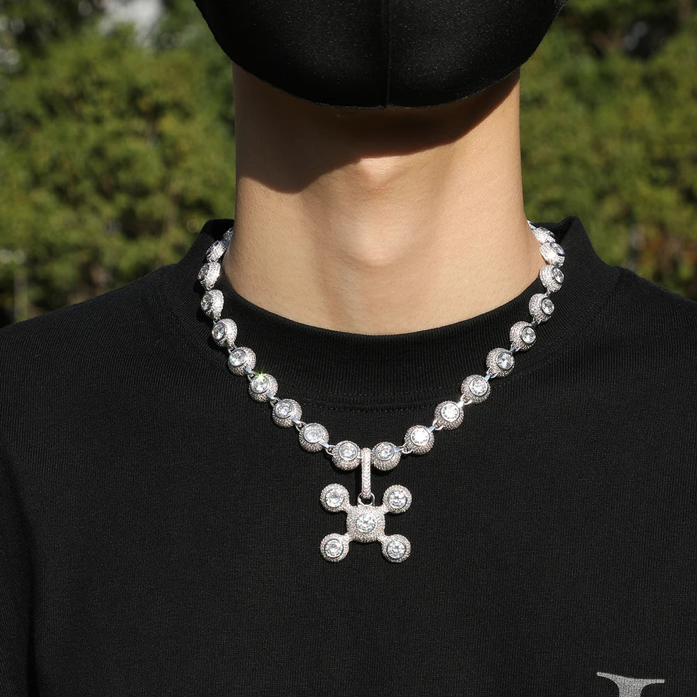THE BLING KING Drake's Same 12mm CZ Beads Pendant Necklace For MenRound Cubic Zircon Iced Out Choker Luxury Rock Hip Hop Jewelry
