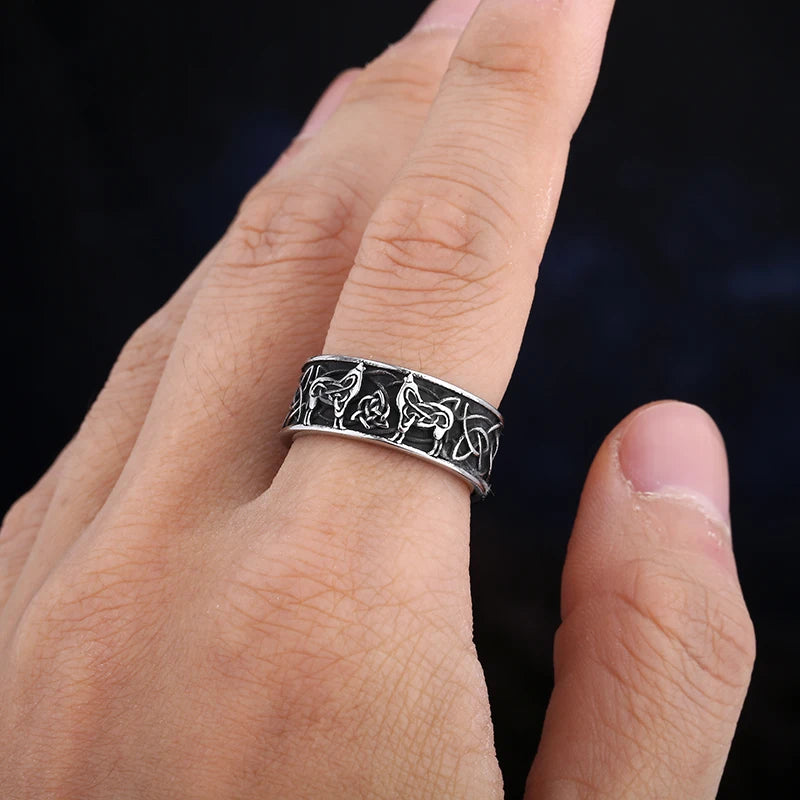 Fashion Vintage 2023 New Men's 316L Stainlesssteel Rings Good Odin Celtic Knot And Wolf Ring Amulet Animal Jewelry