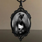 Gothic Crow Black Forest Charm Necklace Fashion Witch Jewelry Gift Pagan Cross Black Cat Skull Glass Pendant Necklace