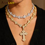 2026 New Iced Out Cross Pendant Necklace For Women Men Star Link Chain Praying Hands Bling CZ Charm Fashion Hip Hop Jewelry
