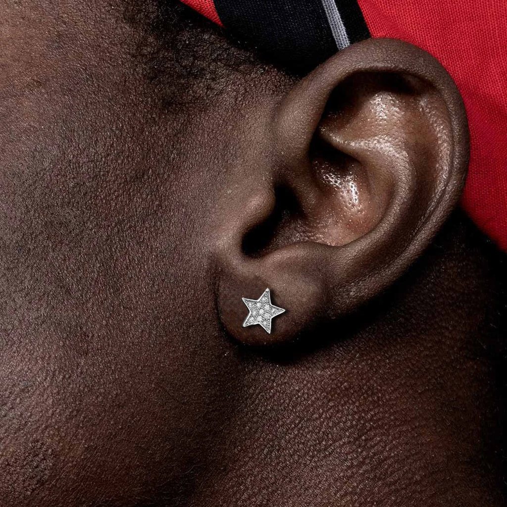 Iced Out Star Stud Earrings Stainless Steel CZ