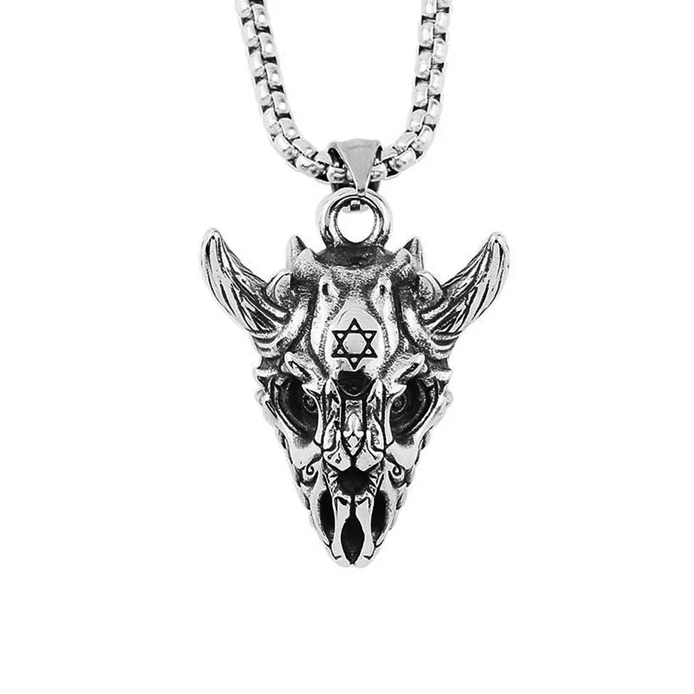 Flying Dragon Skull Six Pointed Star Necklace — Stainless Steel