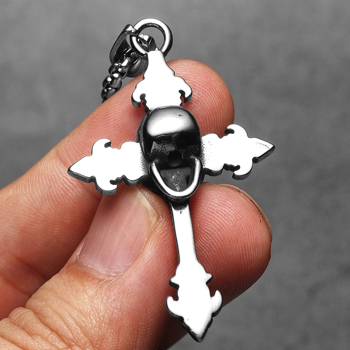 Simple Skull Cross Pendant Necklace — Stainless Steel