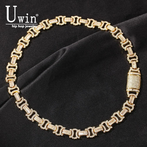 12MM Iced Out Byzantine Chain Necklace — Baguette