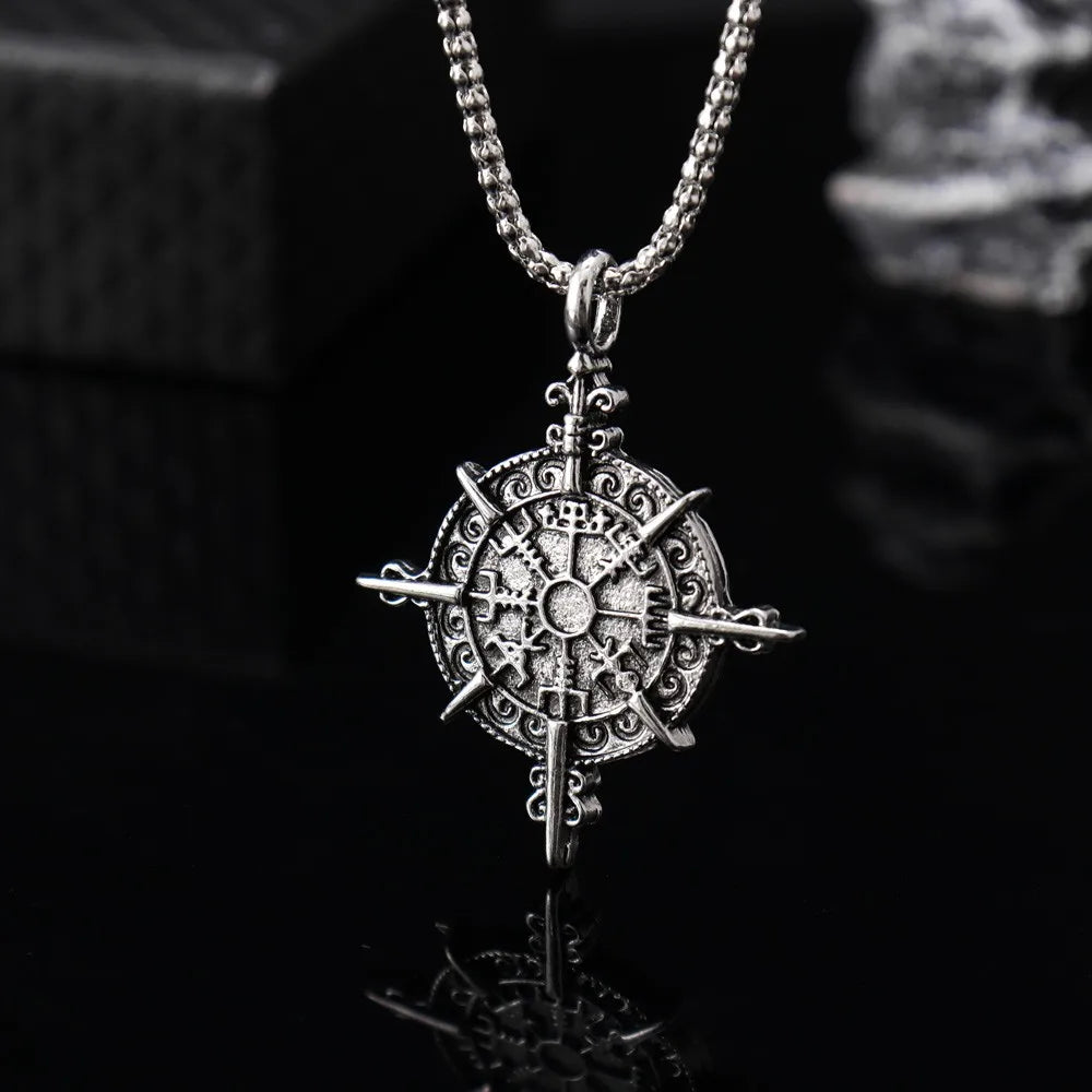 Gothic Viking Rune Amulet Cross Pendant Necklace — Zinc Alloy