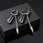Safety Pin Rivet Chain Tassel Dangle Earrings — Stainless Steel
