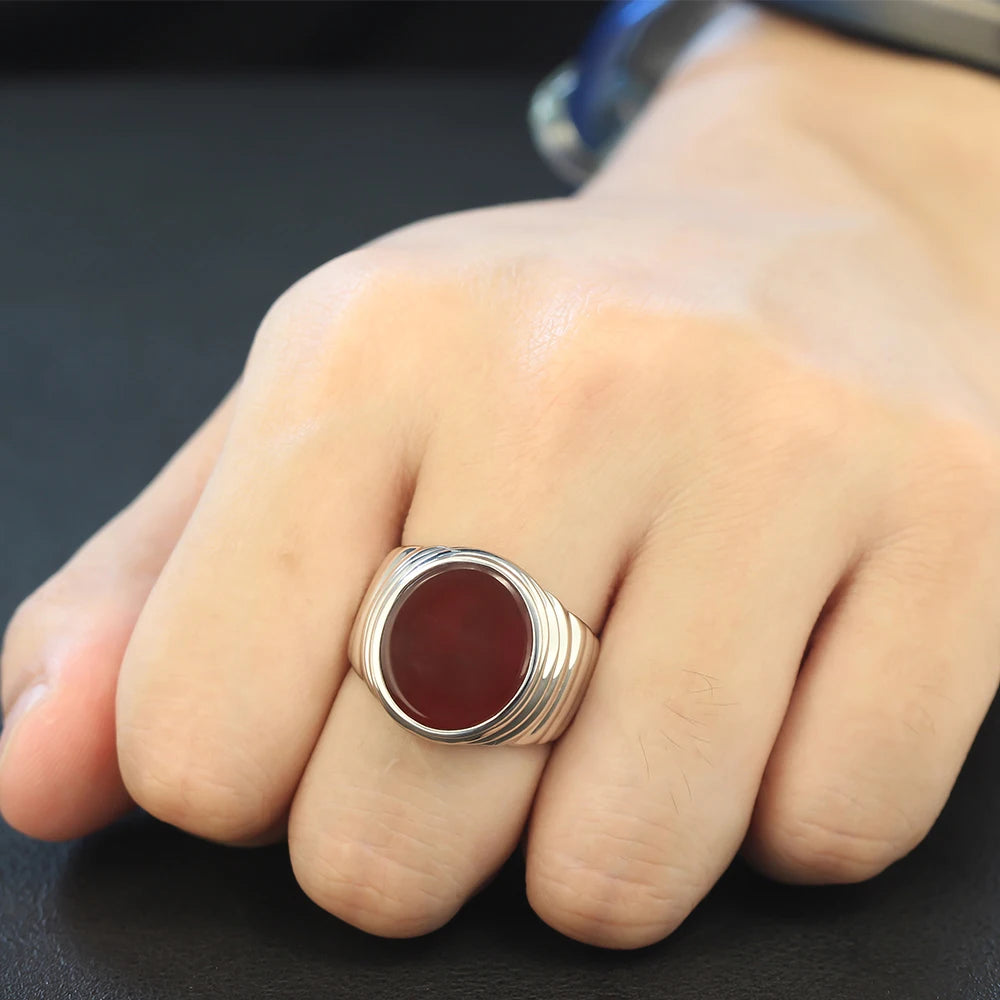 Corrugated Agate Ring — 925 Silver