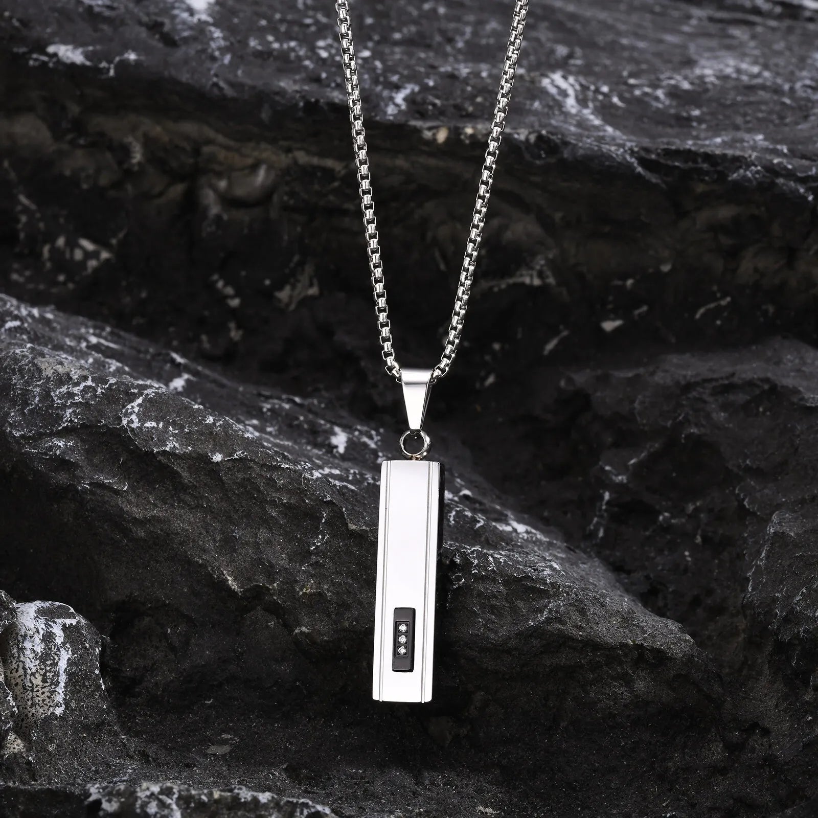 Vnox Mens Silver Color Bar Necklaces, Geometric Stainless Steel Pendant with Box Chain, Minimalst Metal Jewelry Gift