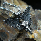 Vintage Punk Raven Skull Pendant Black Stainless Steel Wing Necklace Men Biker Unique Animal Amulet Jewelry Gifts