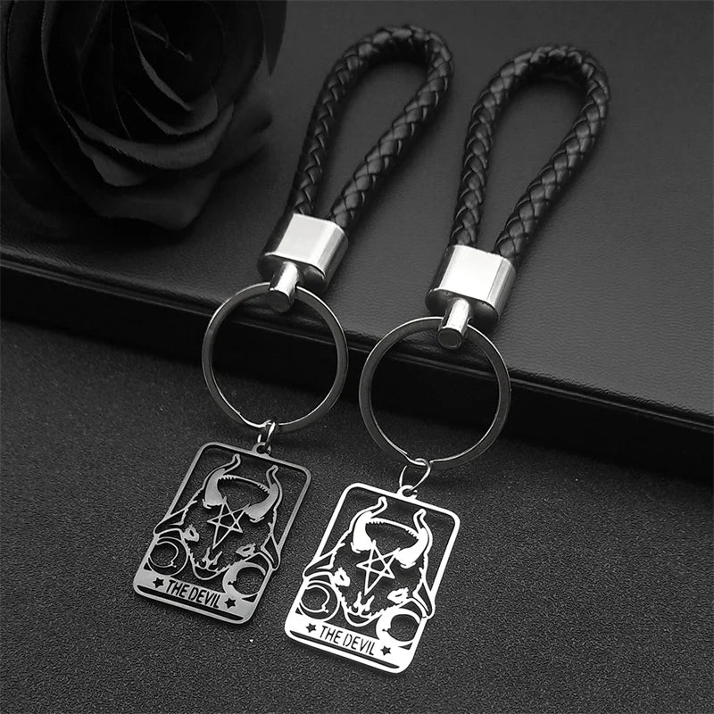 Star Key Steel Pendant Goth Goat Sheep Head Pentacle