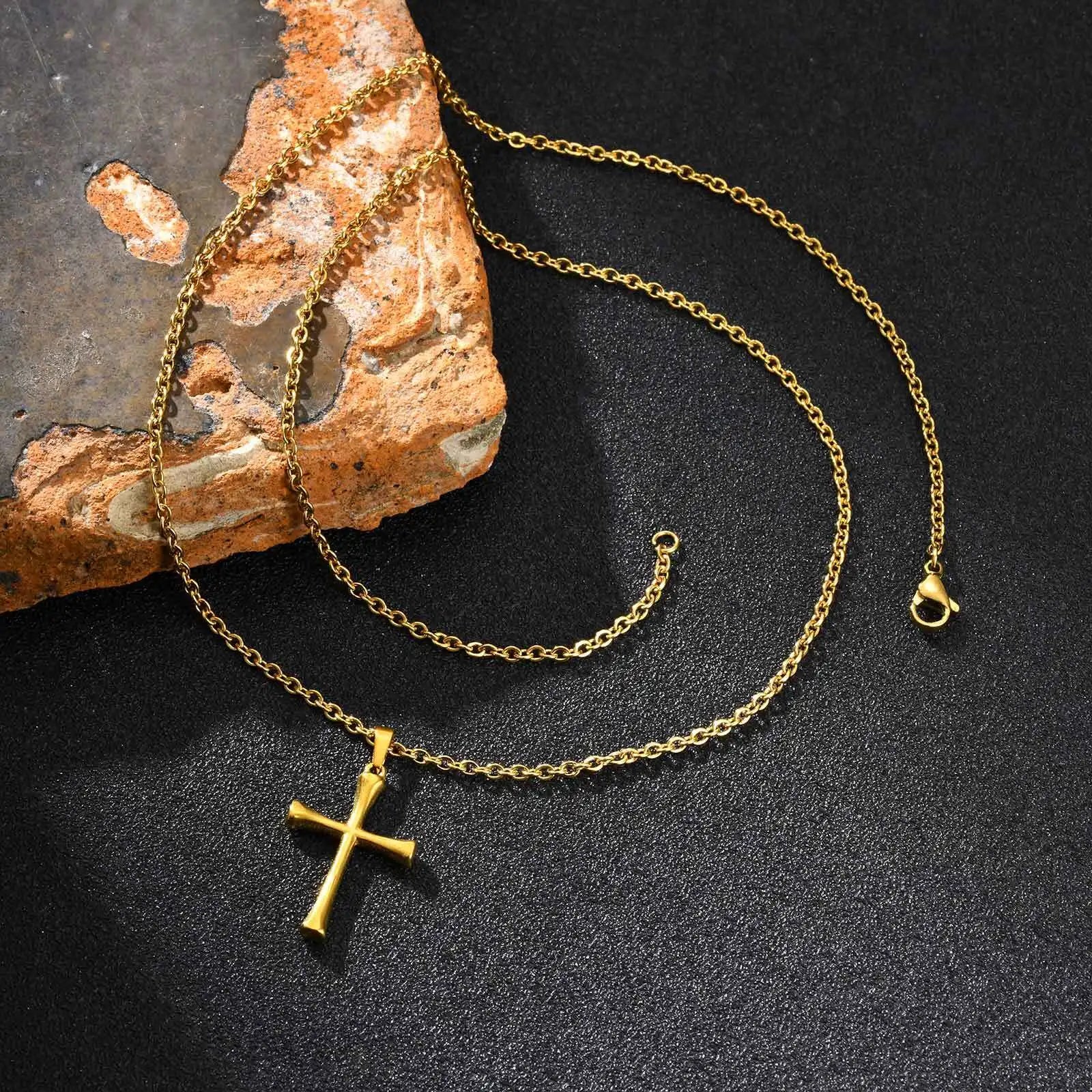 Cross Gold Sweater Chain Necklace — Stainless Steel