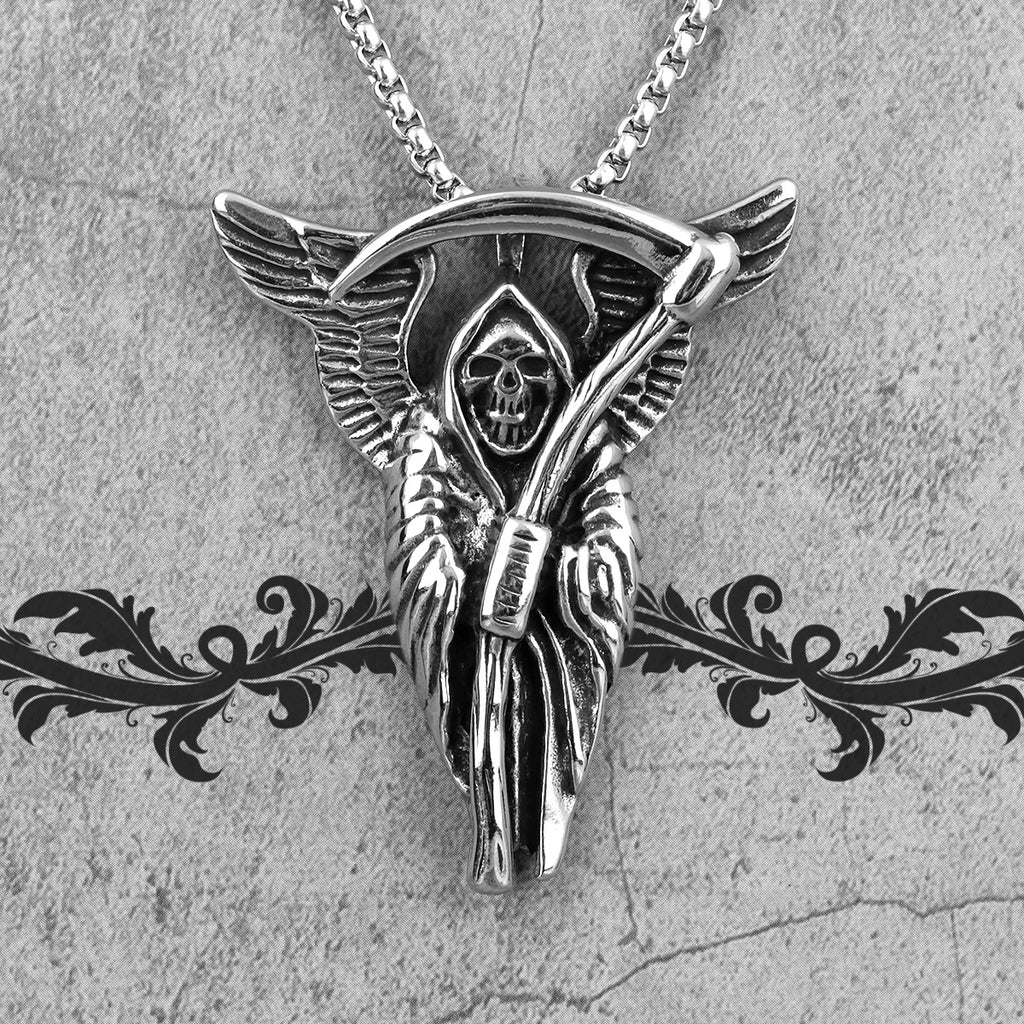 Grim Reaper Death Skull Pendant Necklace — Stainless