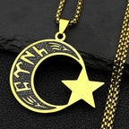 Gold Crescent Moon Star Necklace — Stainless Steel