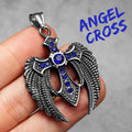Angel Wing Cross Pendant — Stainless Steel